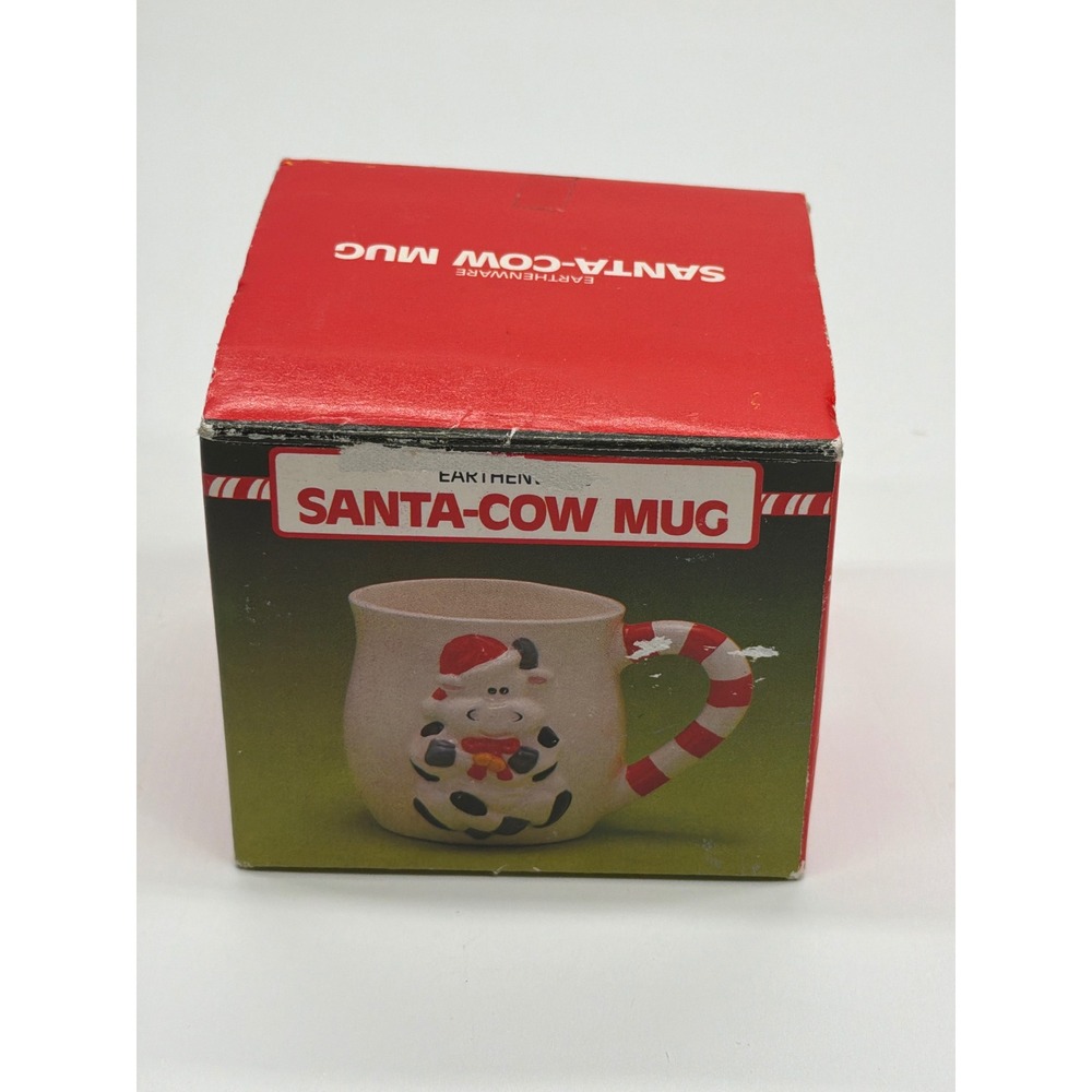 Vintage Santa Cow Earthenware Christmas‎ Mug Candy Cane Handle 158-25292